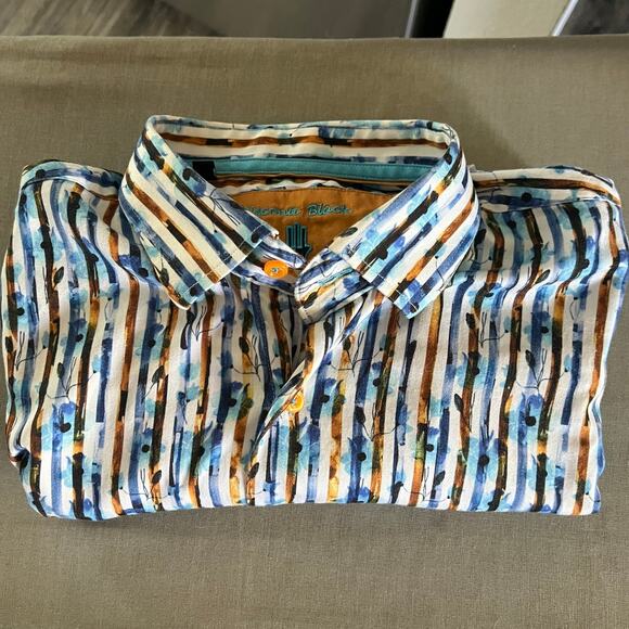 Visconti Black Men's Button-Up Shirt Striped Floral, Size L - Picture 5 of 5